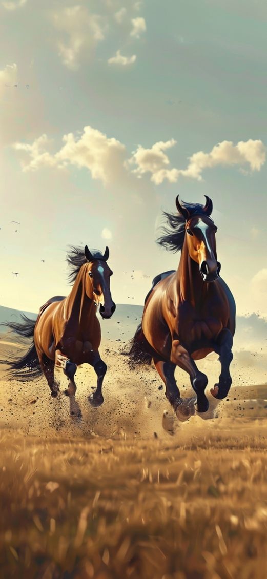 2 Horses Running Across A Photorealistic Wallpaper