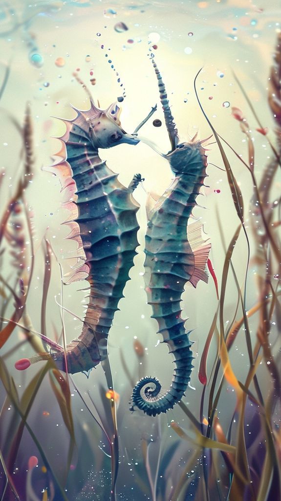 Seahorse Couple Dancing Seagrass Magical Aesthetic Wallpaper