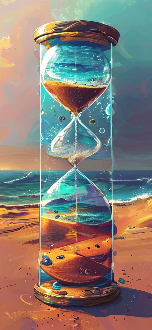 Hourglass Containing Ocean And Desert Digital art Wallpaper