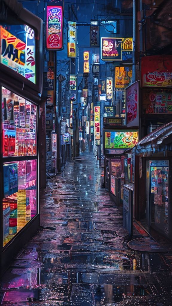 Tokyo Alley At Night Vending Photorealistic Wallpaper