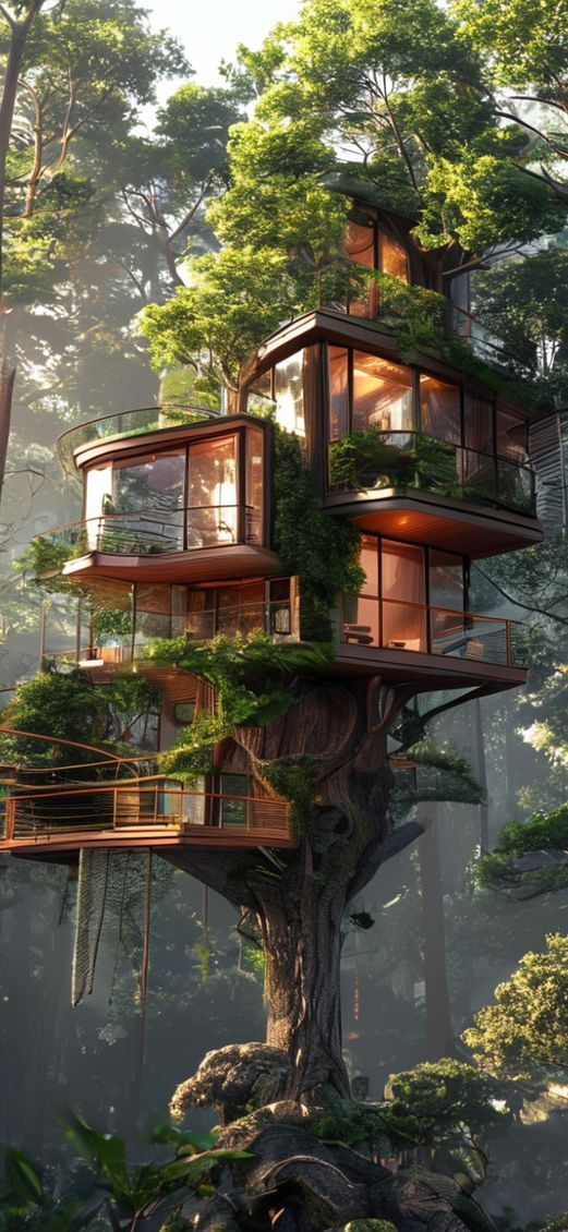 Treehouse Luxury Modern Design Forest Photorealistic Wallpaper