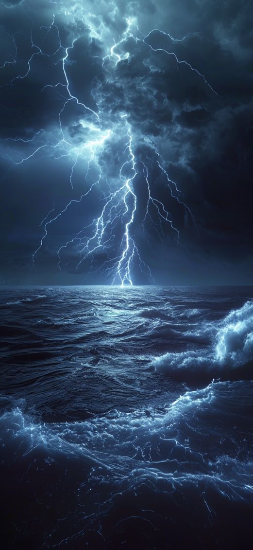 Lightning Storm Over Dark Ocean Photorealistic Wallpaper
