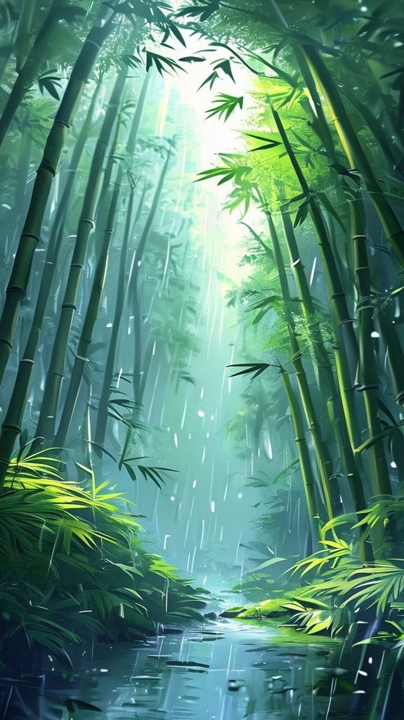 Bamboo Forest Rain Anime Peaceful Anime Wallpaper