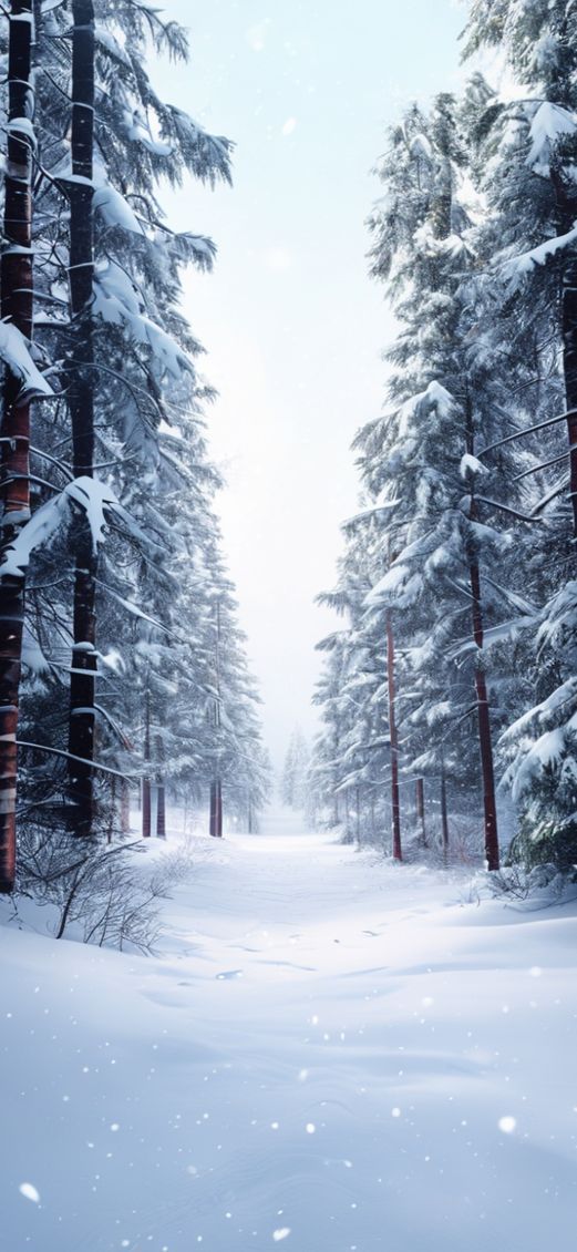 Winter First Snow Pine Trees Photorealistic Wallpaper