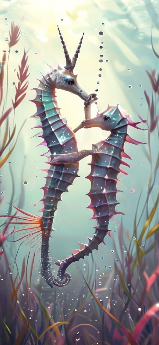 Seahorse Couple Dancing Seagrass Magical Aesthetic Wallpaper