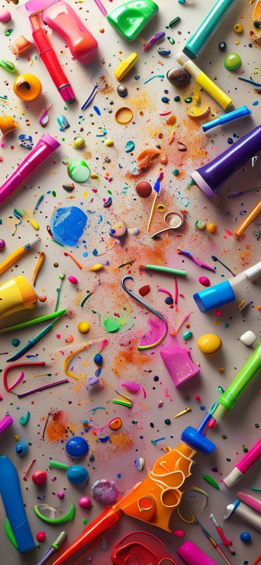 Art Supplies Scattered Creative Mess Photorealistic Wallpaper