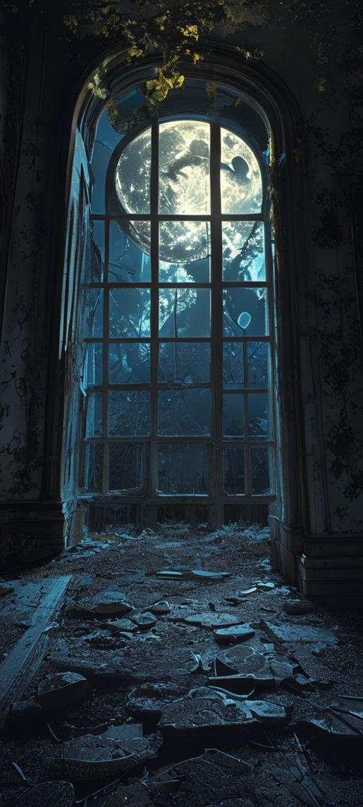 Abandoned Mansion Moonlight Through Broken Photorealistic Wallpaper