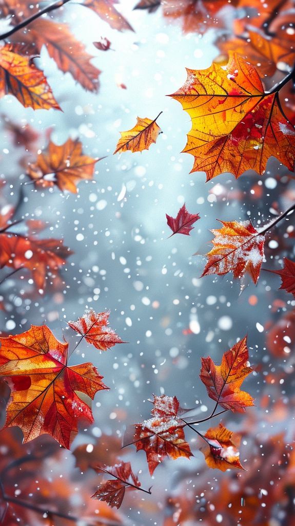 First Snow Falling On Autumn Photorealistic Wallpaper