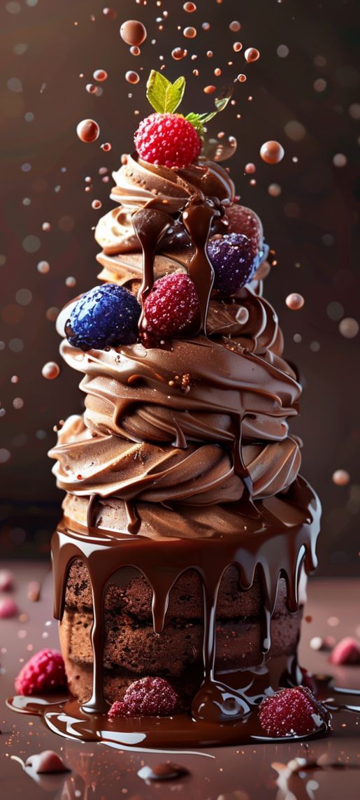 Chocolate Drip Cake Decadent Dessert Photorealistic Wallpaper