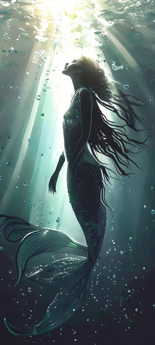 Mermaid Silhouette Swimming Toward Surface Digital art Wallpaper