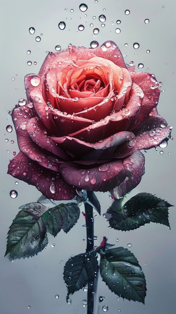 Black Rose With Water Droplets Photorealistic Wallpaper