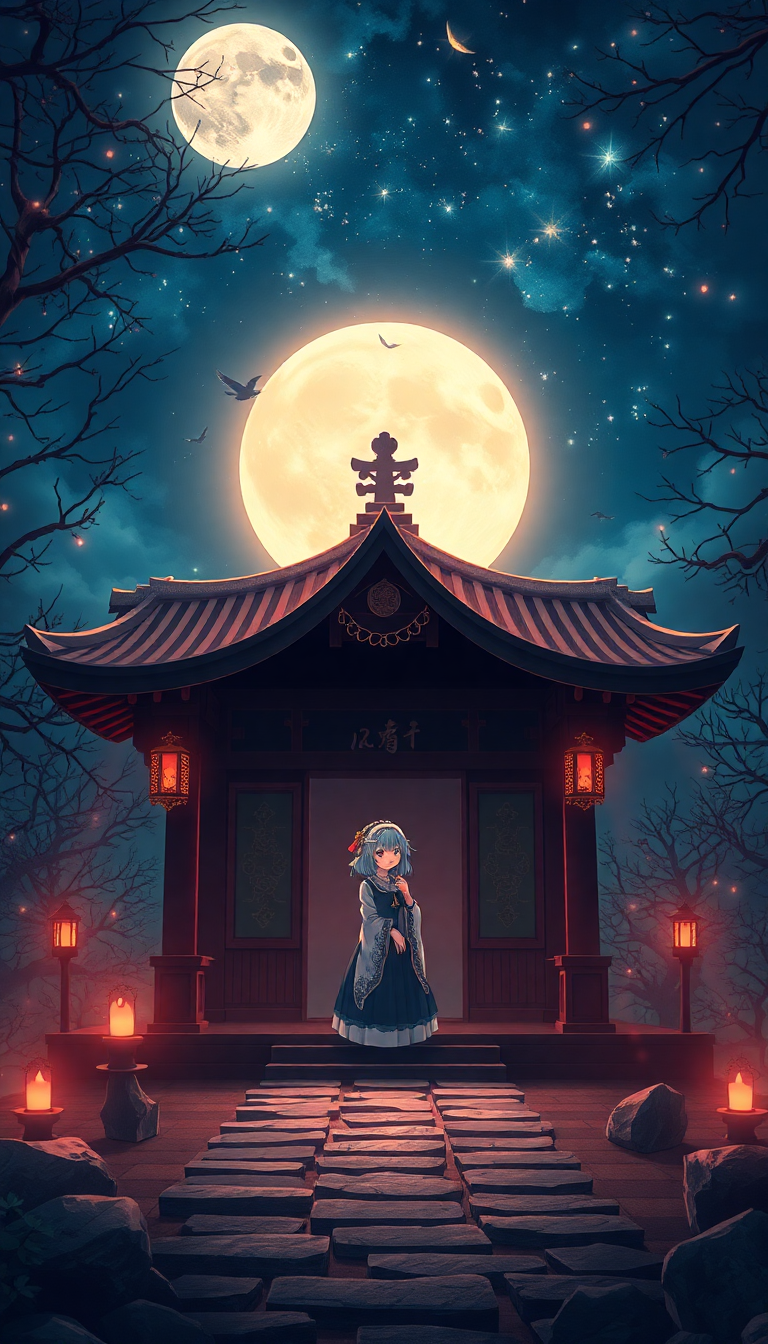 Moonlit Shrine Maiden Anime Mystical Anime Wallpaper