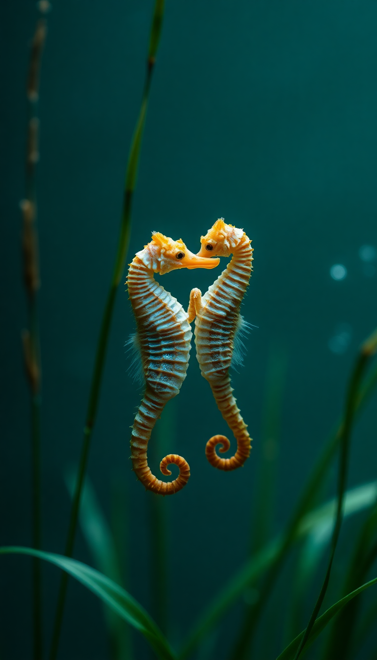 Seahorse Couple Dancing Seagrass Magical Aesthetic Wallpaper