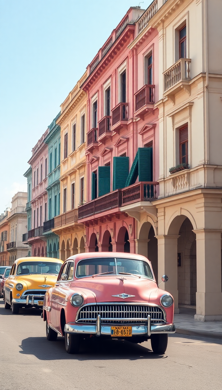Old Havana Classic Cars Pastel Photorealistic Wallpaper
