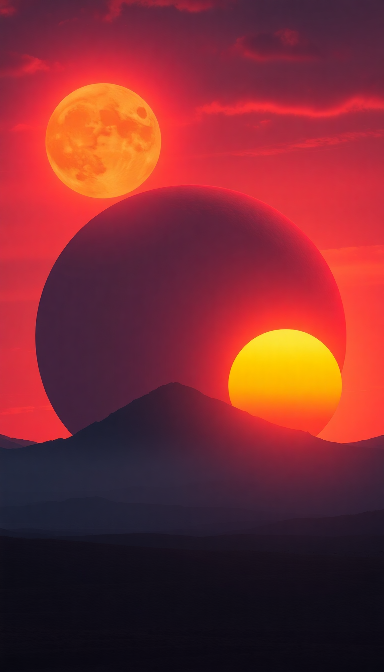 Alien Sunrise Three Suns Different Digital art Wallpaper