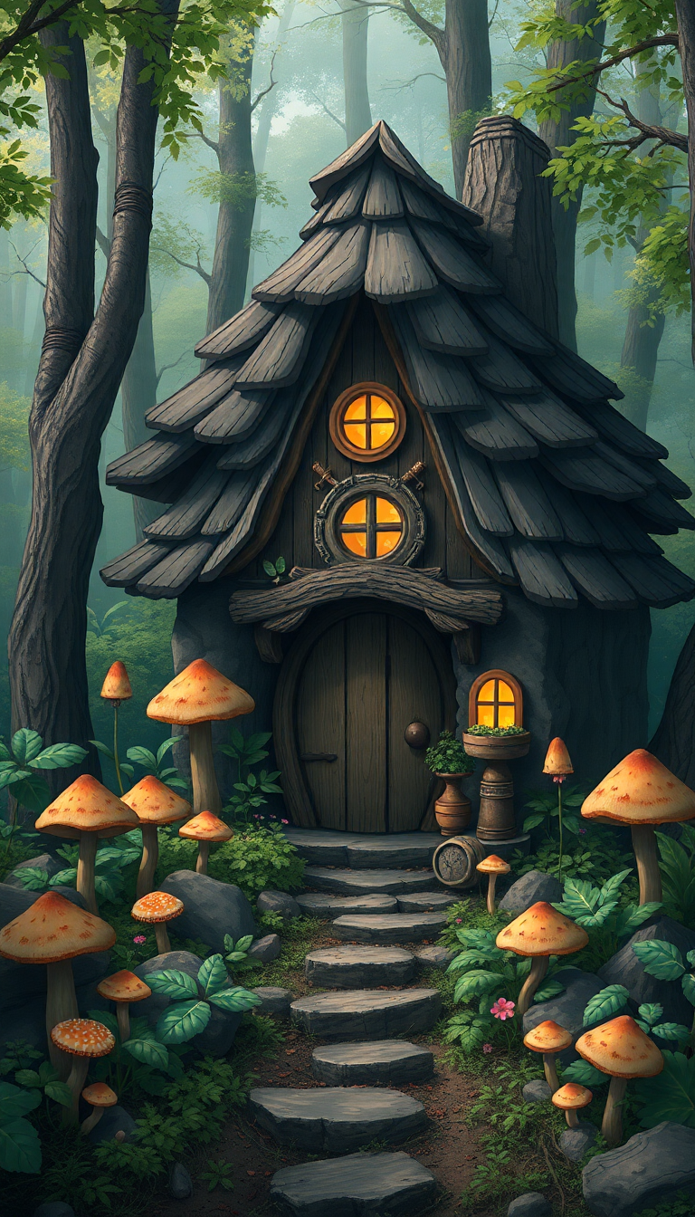 Witch Cottage In Forest Mushrooms Anime Wallpaper