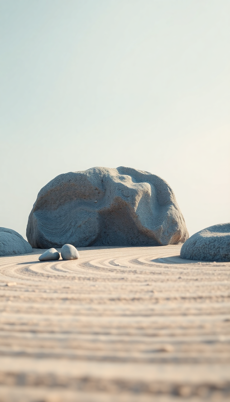 Zen Rock Garden Raked Sand Photorealistic Wallpaper