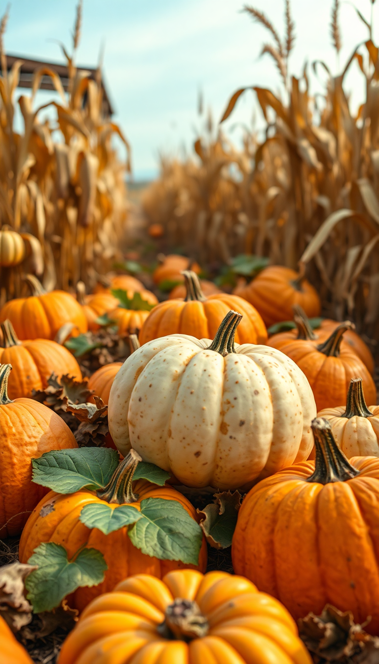 Autumn Harvest Pumpkins Corn Farm Photorealistic Wallpaper