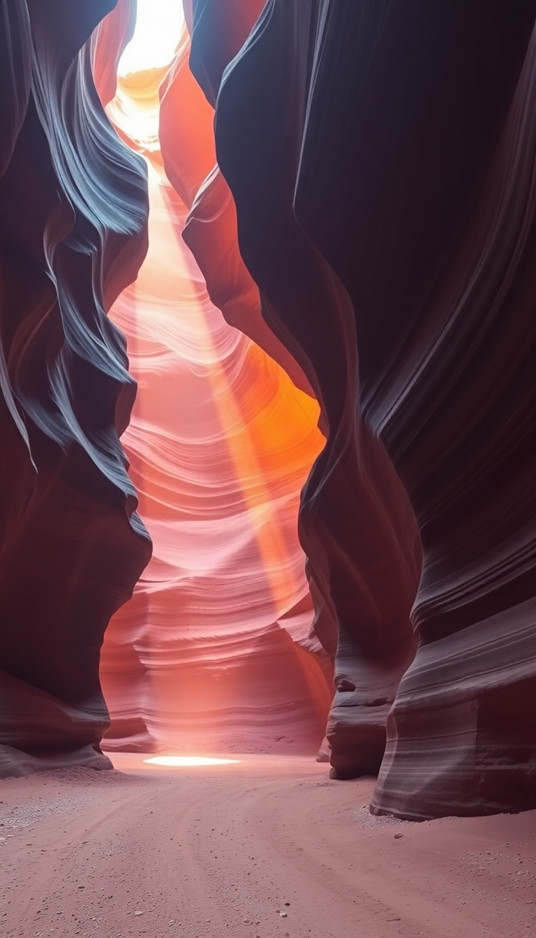 Slot Canyon Light Beam Hitting Photorealistic Wallpaper