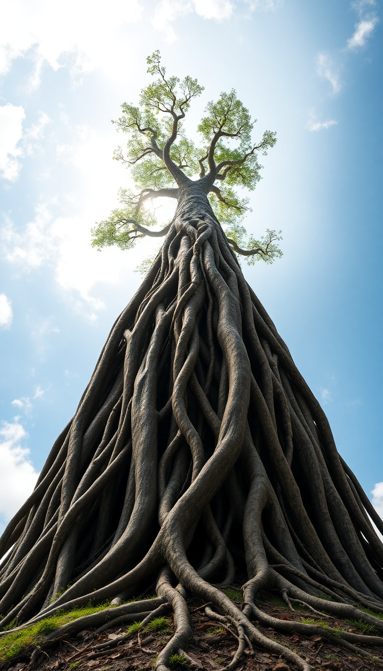 Tree Growing Upside Down Roots Digital art Wallpaper