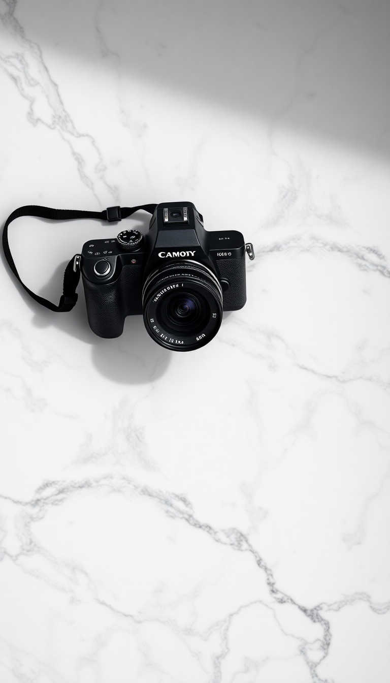 Film Camera On Marble Flatlay Photorealistic Wallpaper