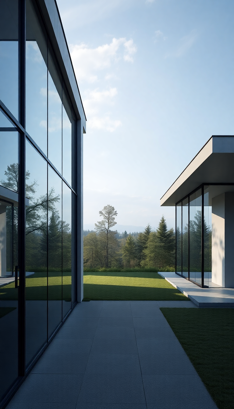 Modern Minimalist House Glass Walls Photorealistic Wallpaper
