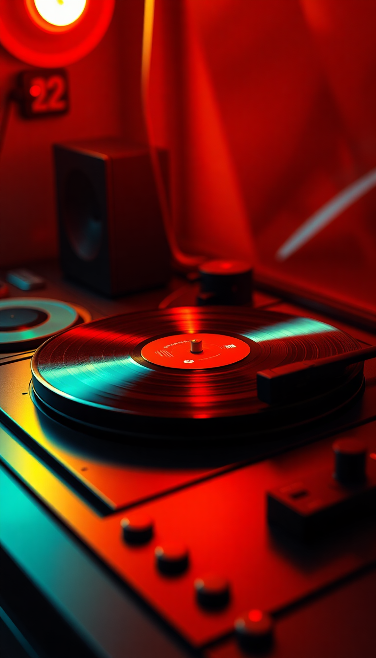Vinyl Record Player Warm Lighting Photorealistic Wallpaper