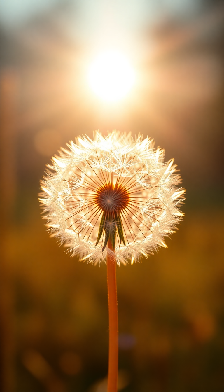 Dandelion Seeds Floating In Golden Aesthetic Wallpaper