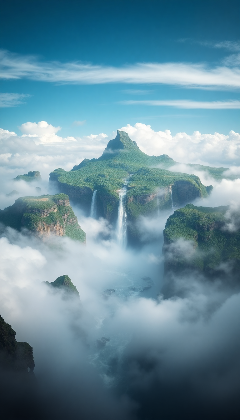 Floating Islands Waterfalls Flowing Into Digital art Wallpaper