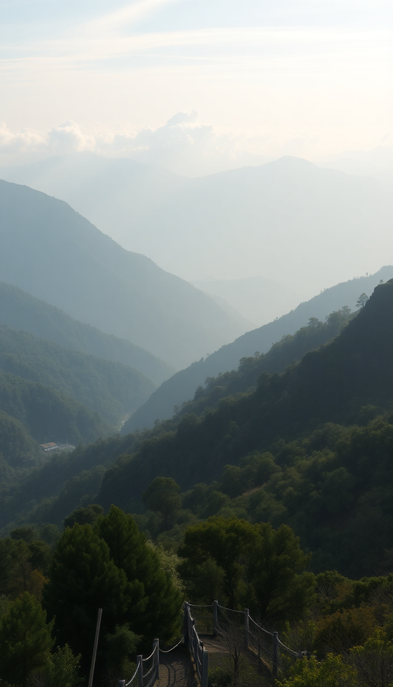 Fog Rolling Over Mountains Valley Photorealistic Wallpaper