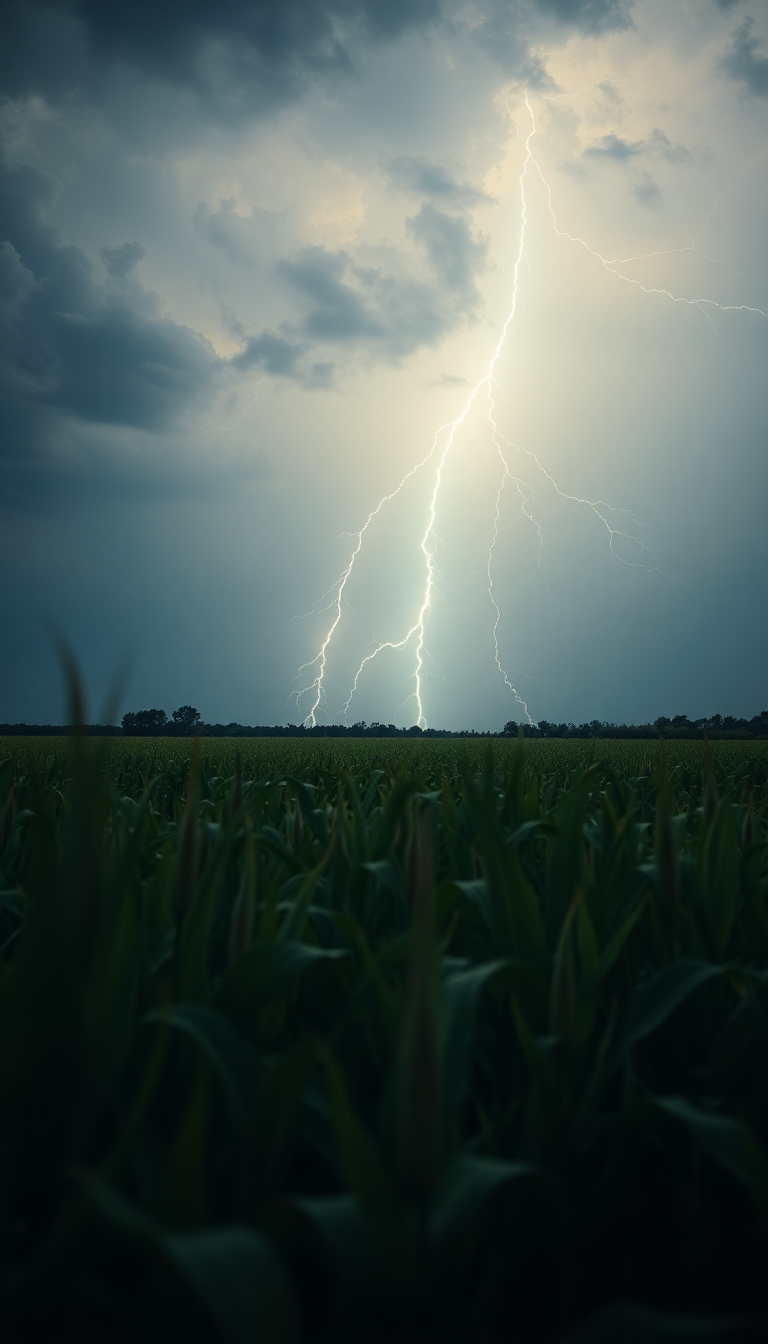 Summer Thunderstorm Lightning Over Cornfield Photorealistic Wallpaper