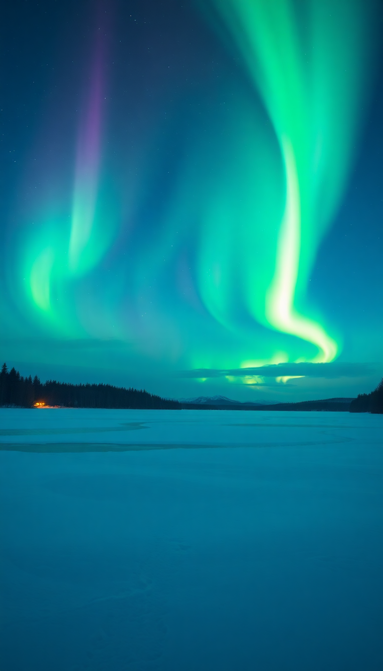 Winter Northern Lights Over Frozen Photorealistic Wallpaper