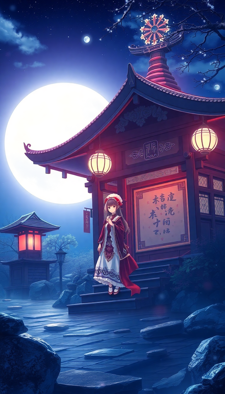 Moonlit Shrine Maiden Anime Mystical Anime Wallpaper