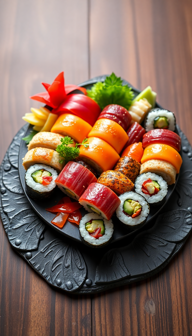 Fresh Sushi Arrangement Artistic Plating Photorealistic Wallpaper