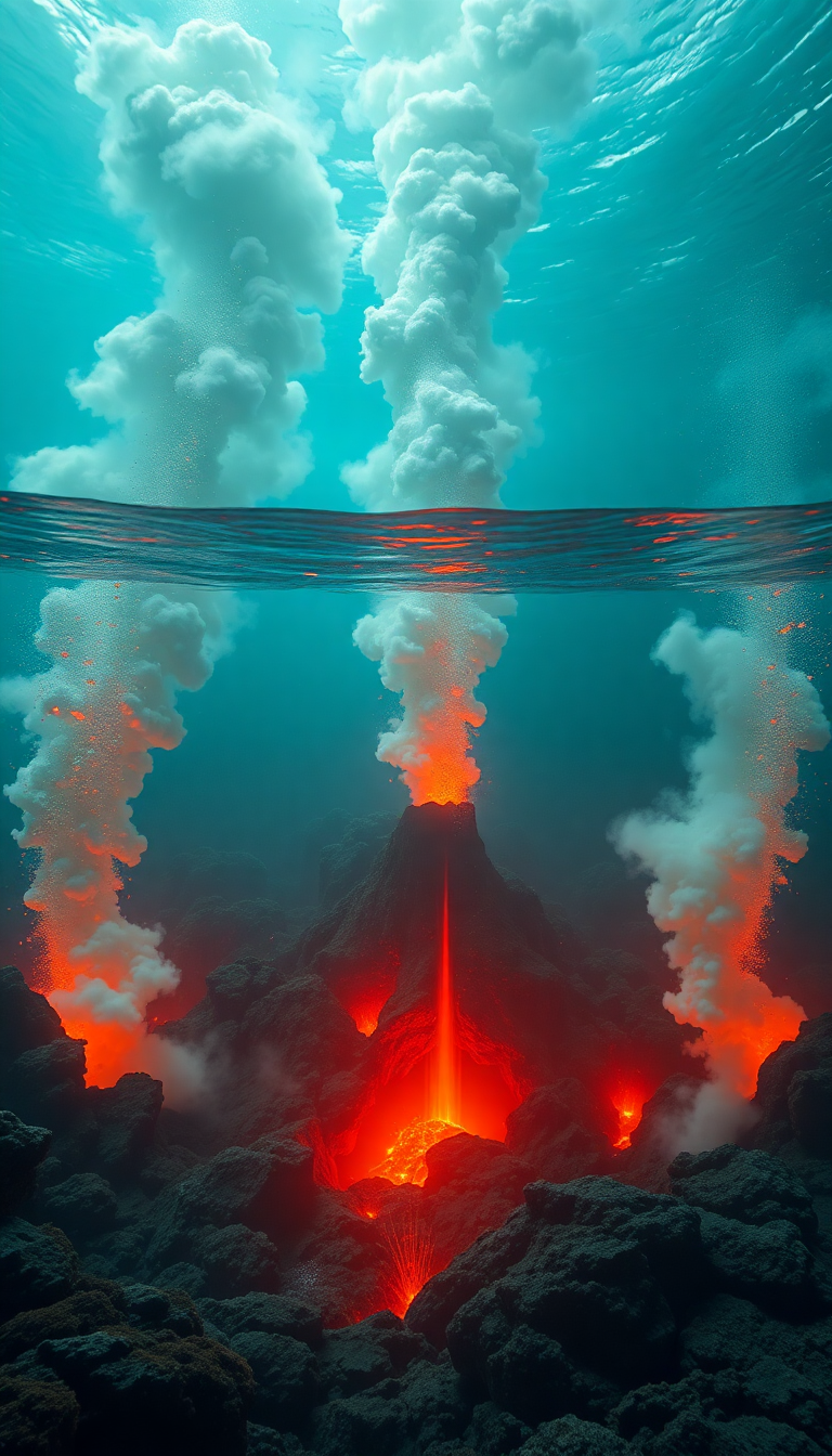 Underwater Volcano Vents Smoke Sea Photorealistic Wallpaper