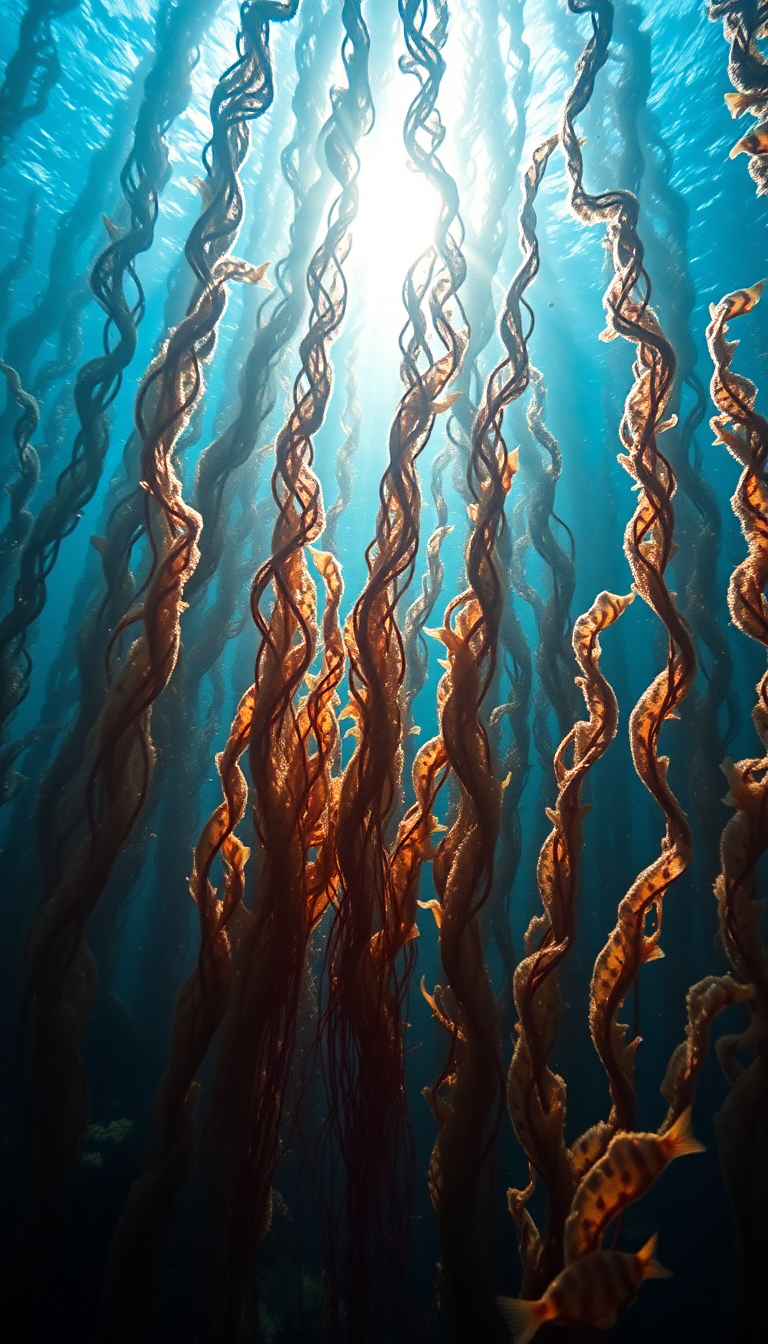 Underwater Forest Kelp Swaying Fish Photorealistic Wallpaper