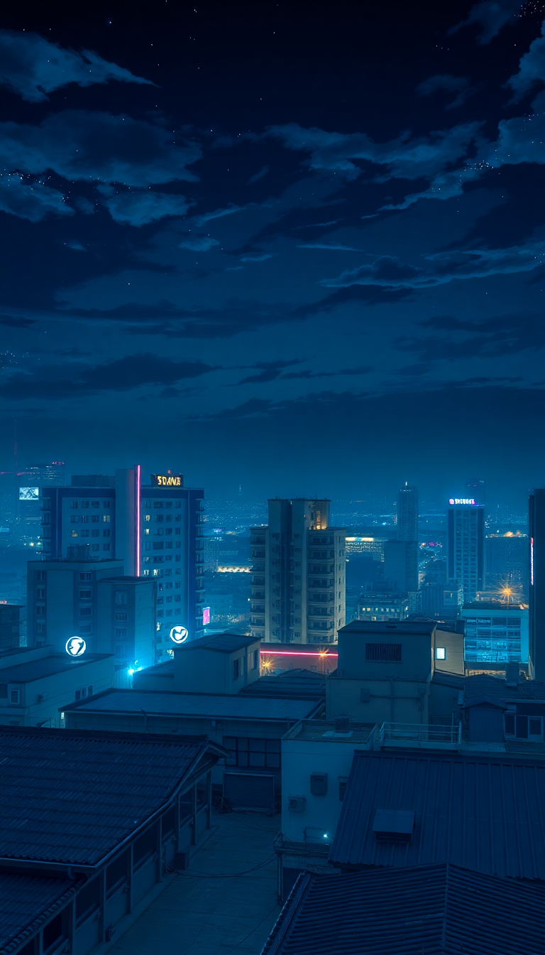 Rooftop At Night City Lights Anime Wallpaper