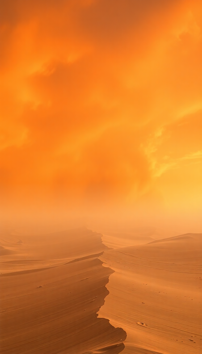 Sandstorm Approaching Desert Dramatic Orange Photorealistic Wallpaper