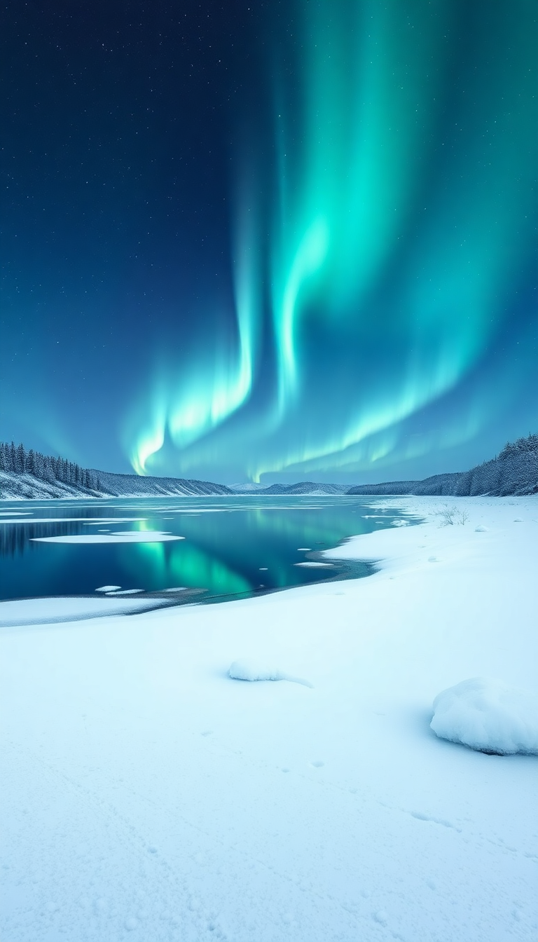Winter Northern Lights Over Frozen Photorealistic Wallpaper