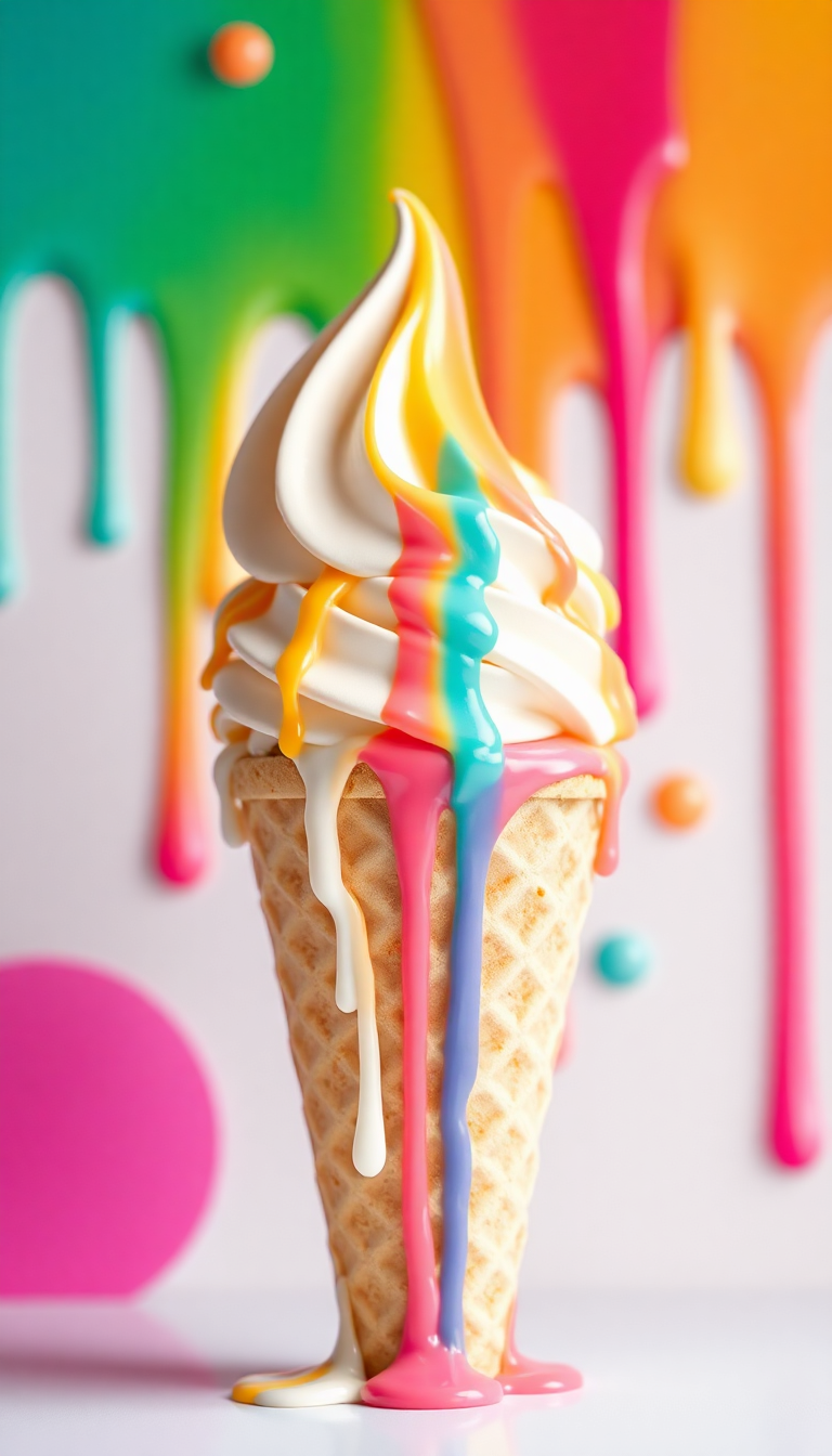 Ice Cream Cone Melting Summer Photorealistic Wallpaper