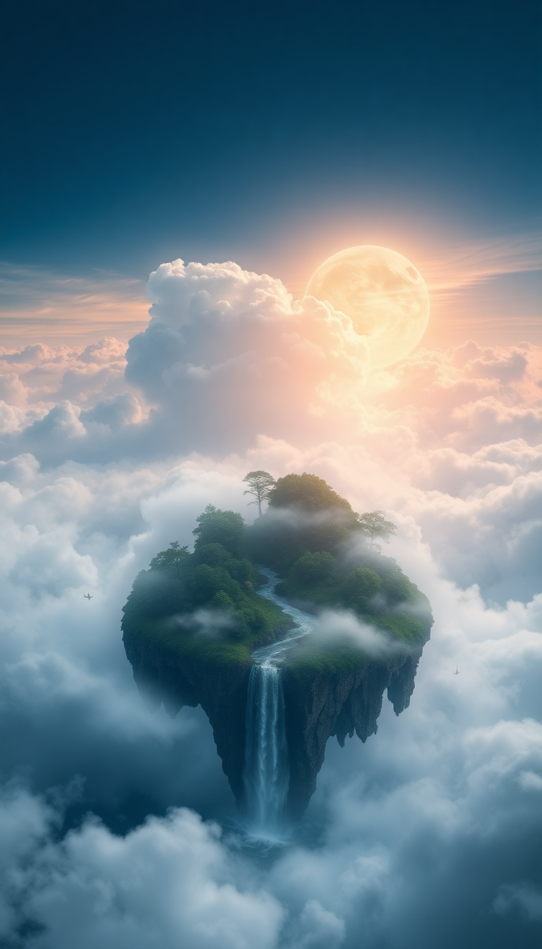 Floating Islands Waterfalls Flowing Into Digital art Wallpaper