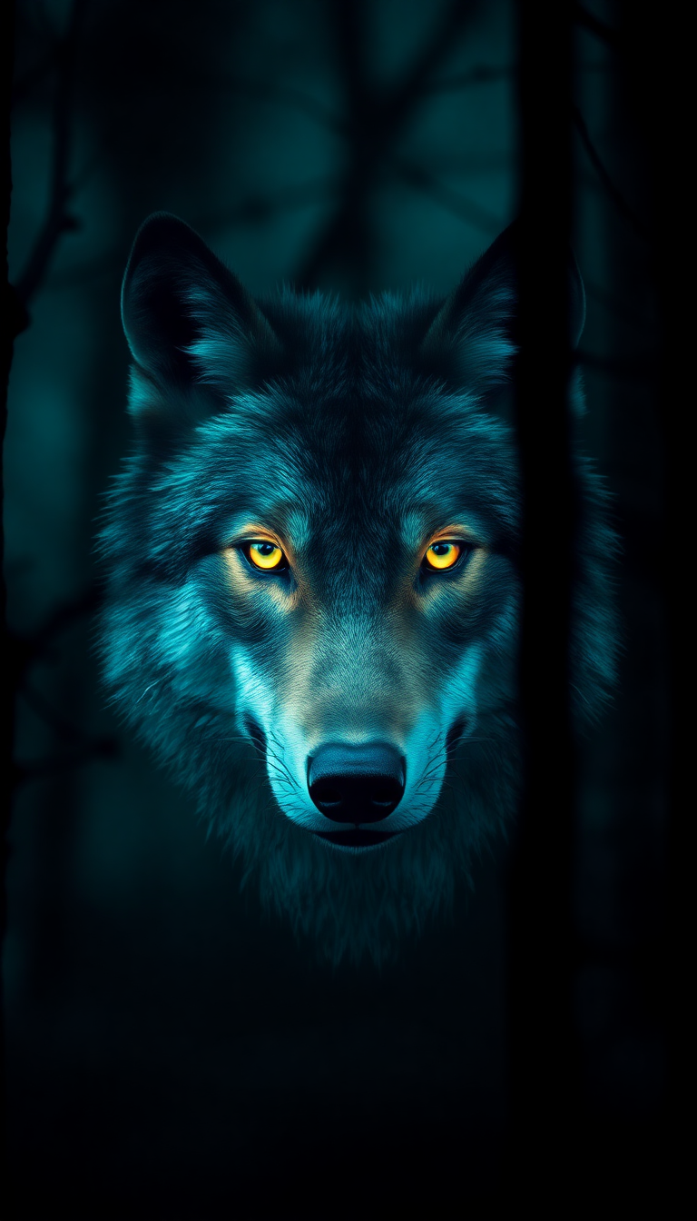 Wolf Eyes Glowing In Dark Digital art Wallpaper
