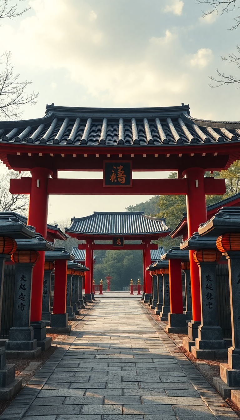 Japanese Temple Gate Torii Path Photorealistic Wallpaper