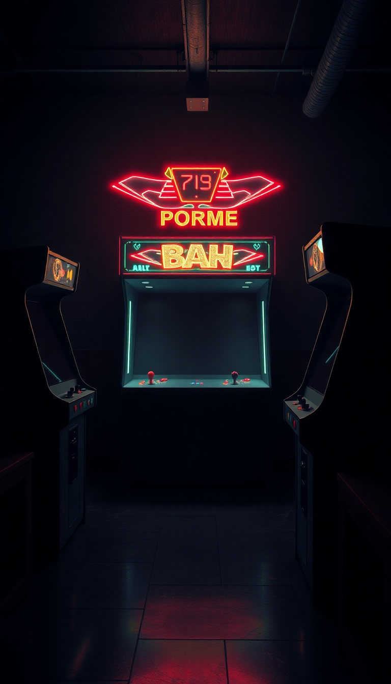 Old Arcade Machines Dark Room Photorealistic Wallpaper