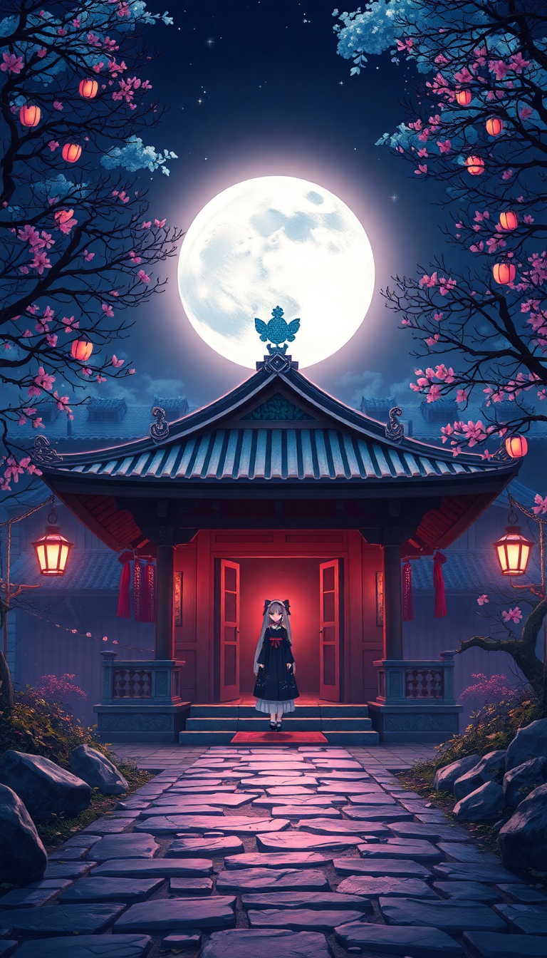 Moonlit Shrine Maiden Anime Mystical Anime Wallpaper