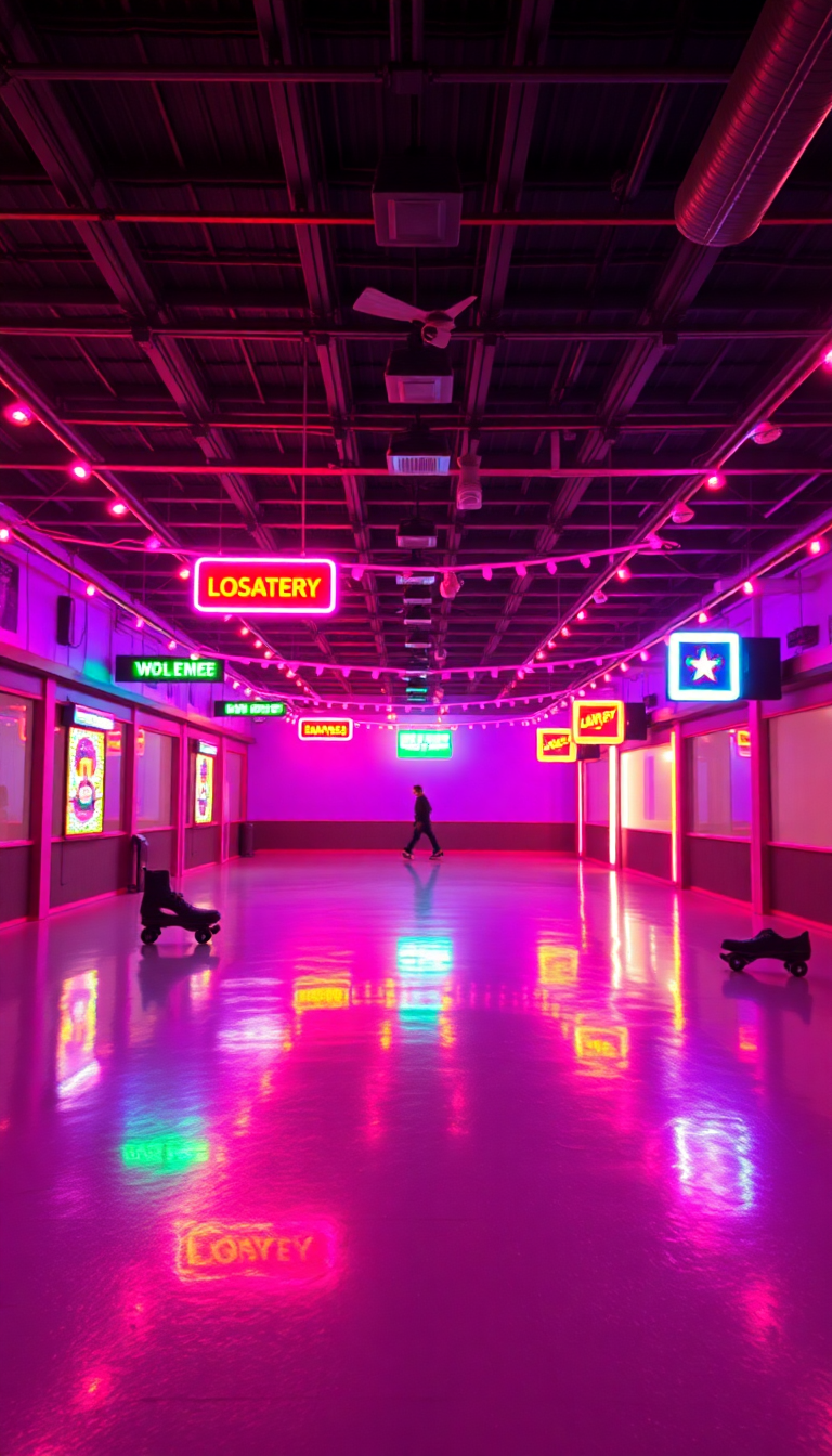 Roller Skating Rink 80s Neon Photorealistic Wallpaper