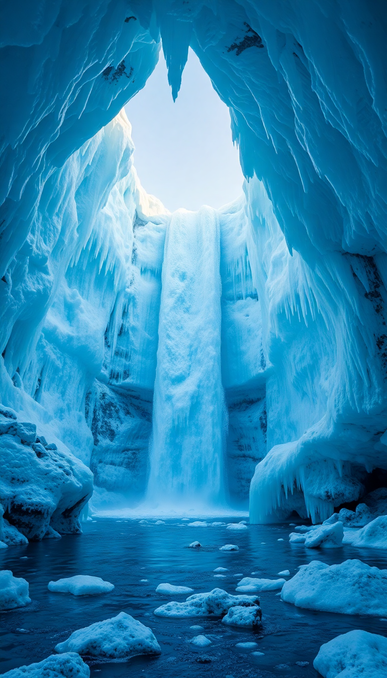 Frozen Waterfall Ice Formations Winter Photorealistic Wallpaper