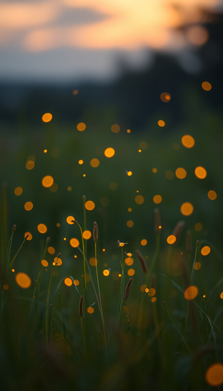 Fireflies Dancing In Summer Meadow Photorealistic Wallpaper
