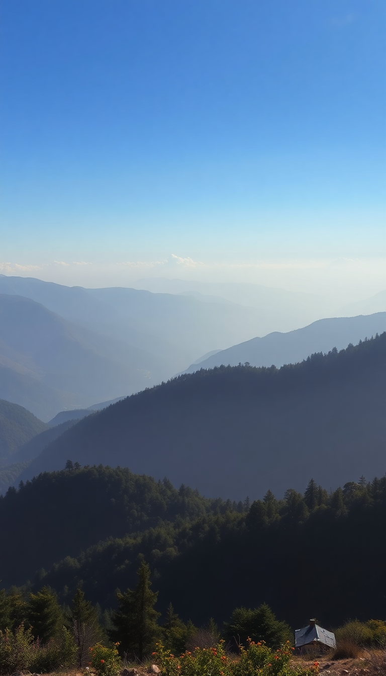 Fog Rolling Over Mountains Valley Photorealistic Wallpaper