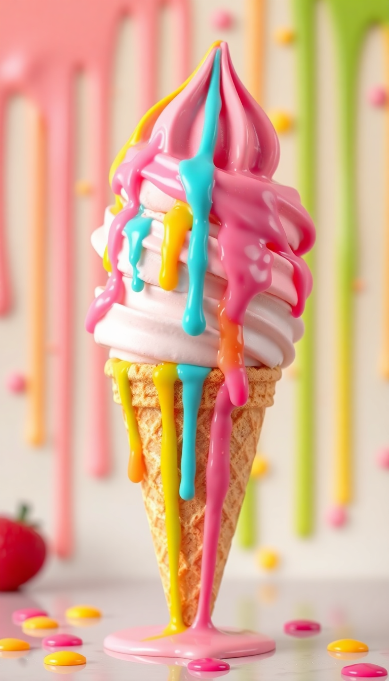 Ice Cream Cone Melting Summer Photorealistic Wallpaper